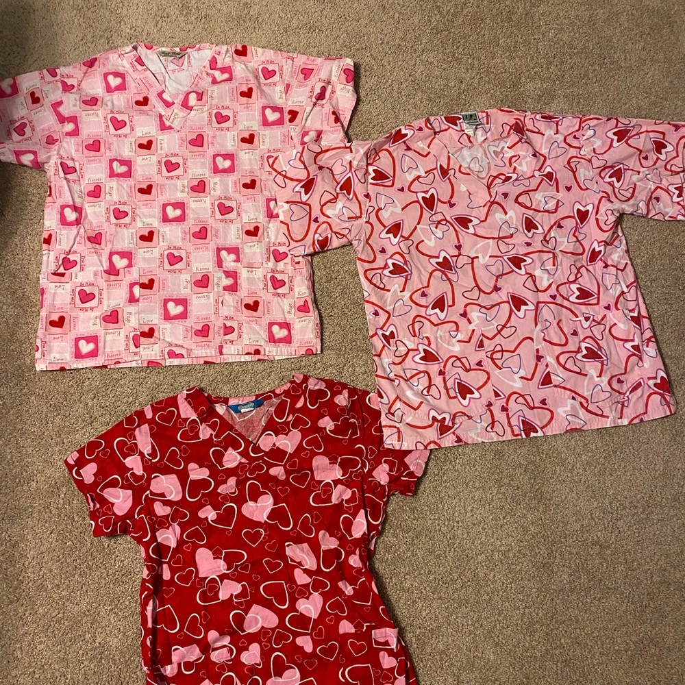Lot of 3 Valentine’s Day Scrub Tops.